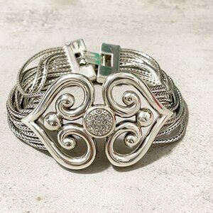 NWOT RARE Brighton Alcazar Hearts Silver Plated Crystal Pave Swing Bracelet